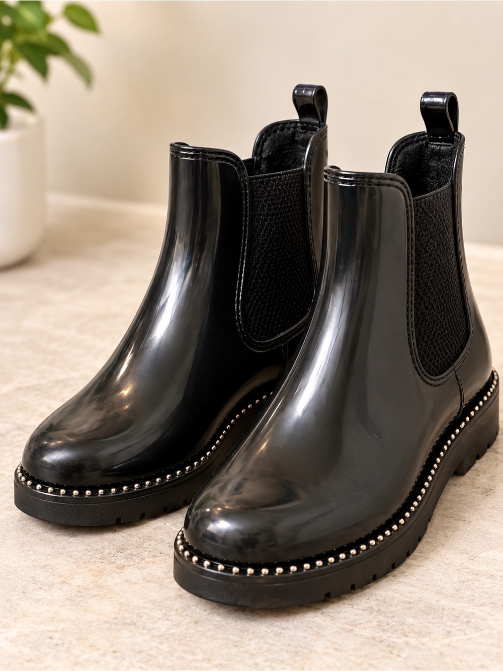 Cougar Kerry Waterproof Chelsea Rain Boots Black Studded Sz 7 Est.